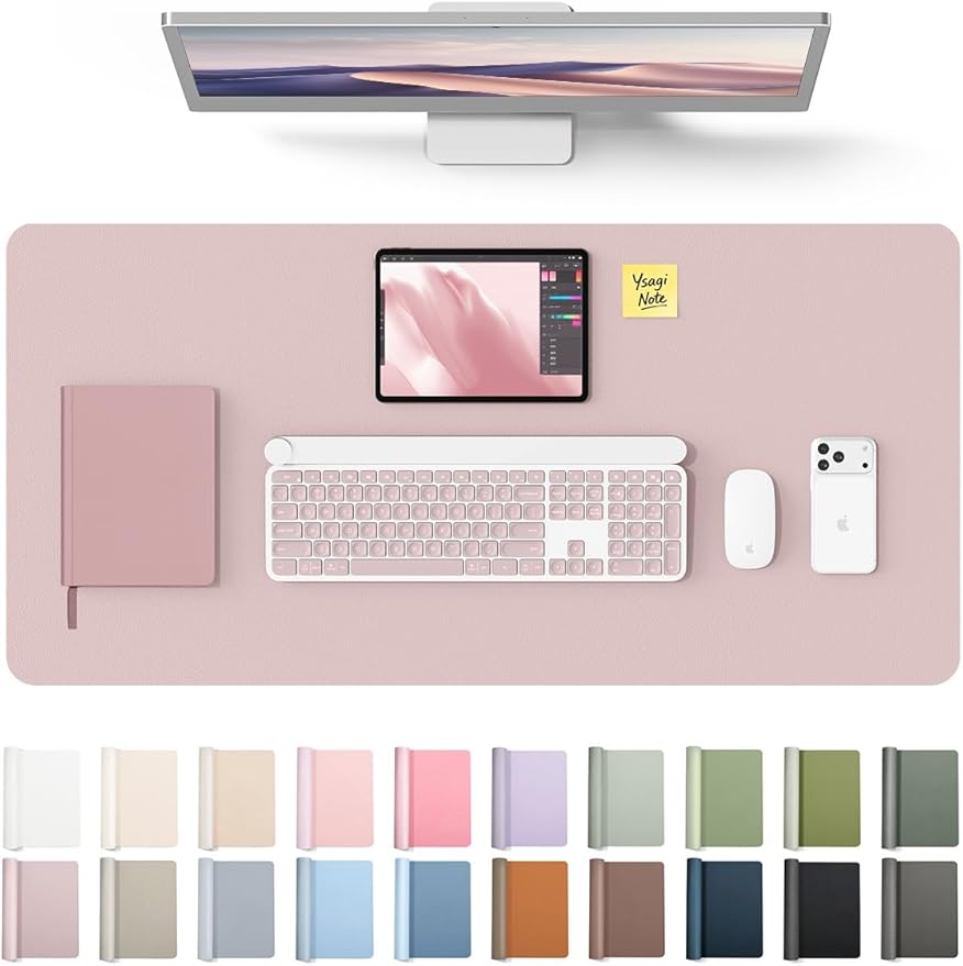 YSAGi Leather Desk Protector, Office Mat, Large Mouse Mat, Non-Slip PU Leather Blotter, Laptop Desk Mat, Waterproof Writing Pad for Office and Home (Grayish Lavender, 31.5" x 15.8") by YSAGi