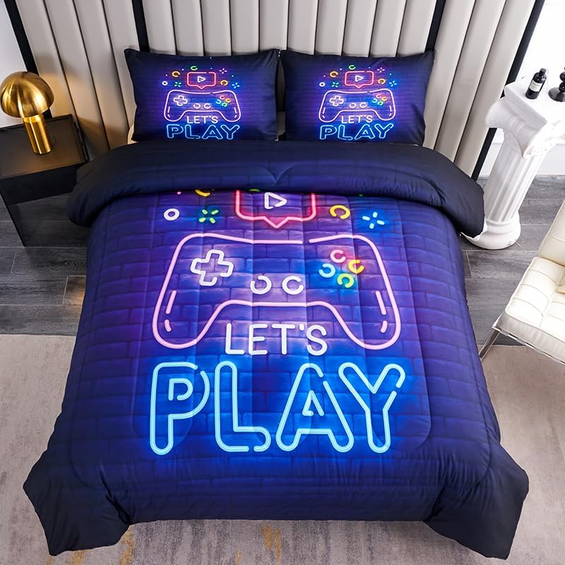 Teen Boy Comforter Set - Queen Size, Kids Bedding Set Including 1 Gaming Comforter & 2 Pillowcases - Image 3