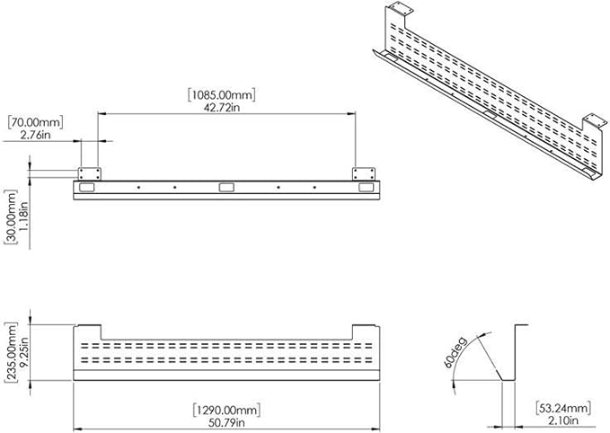 Stand Up Desk Store Under Desk Cable Management Tray Black Horizontal Computer Cord Raceway and Modesty Panel (White, 51") - Image 5