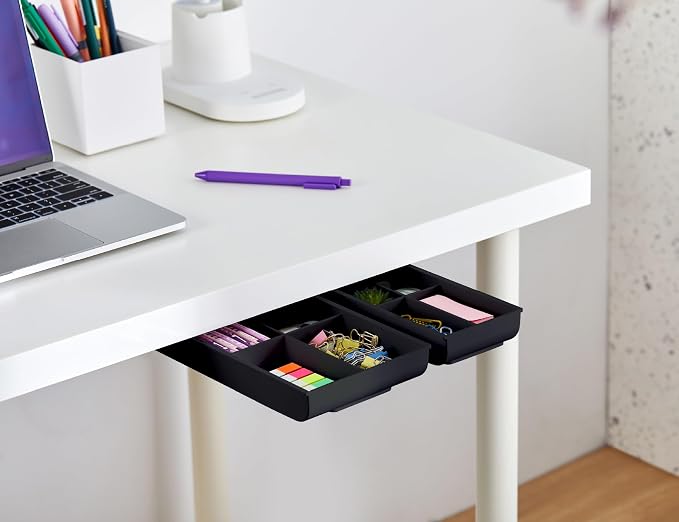 Bostitch Konnect Under Desk Drawer, Self-Adhesive Slide Out Storage Organizer with 4 Customizable Dividers, 2-Pack - Image 7