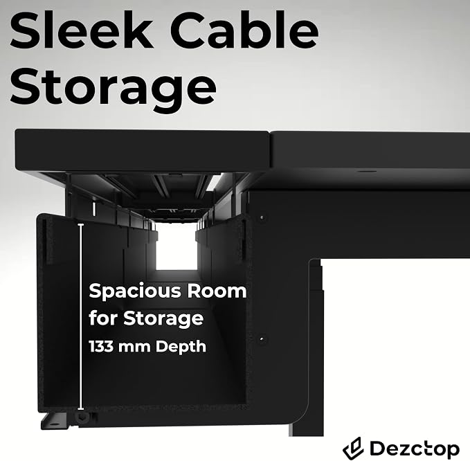 Dezctop Bifrost 120 47W x 28D Gaming PC Computer Desk with Shelves, Large Workstation for Gamers or Home Office with Pegboard, Built-in Cable Management, Stainless Steel Frame (Black) - Image 4