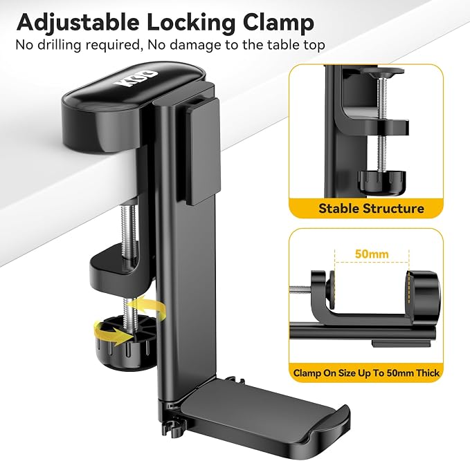 KDD 4 in 1 Desk Cup Holder - Clamp on Under Desk Headphone Hanger - Rotating Headphone Holder Detachable Pen Cup Holder Desktop Storage for Cup, Phone and Pen(Black) - Image 5