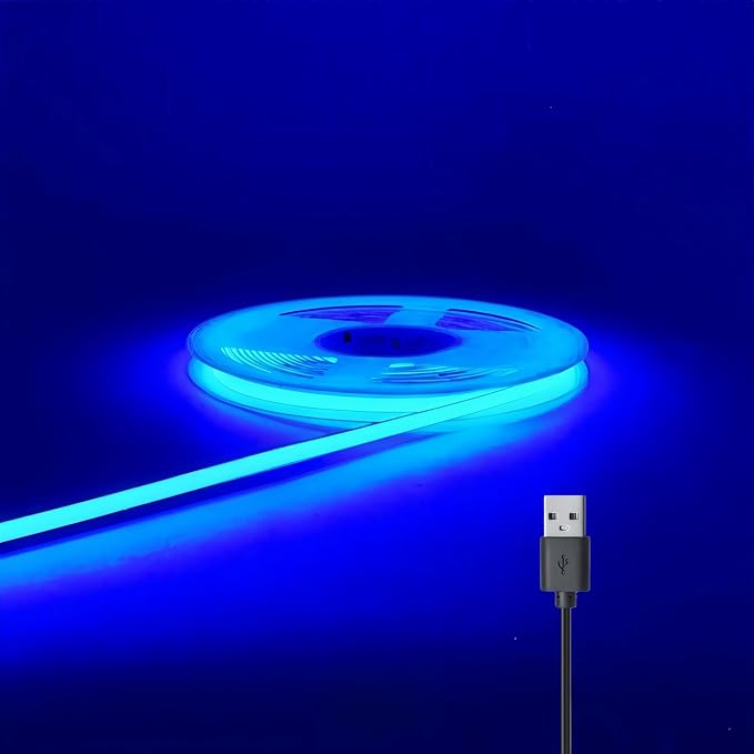 ULVYNTEX Ultra-Narrow 3mm USB COB LED Strip Lights Self-Adhesive, for Kitchen Cabinets, Bedroom, Gaming Desk (Blue, 6ft) by Unknown