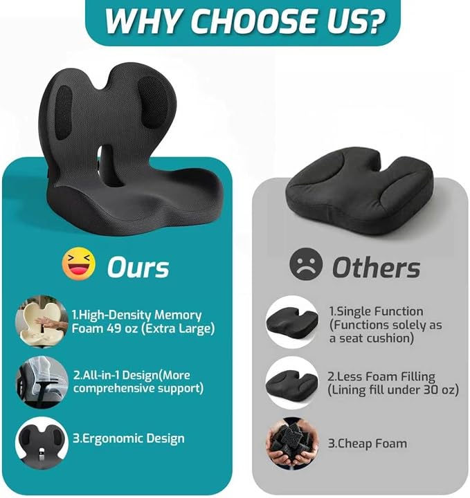 Ergonomic Seat Cushion,Office Chair Cushion with Lumbar Support Pillow | Improve Seat Comfort,Back Pain,Tailbone & Sciatica Relief,Memory Foam Seat Cushions for Office,Car,Home Chairs - Image 6