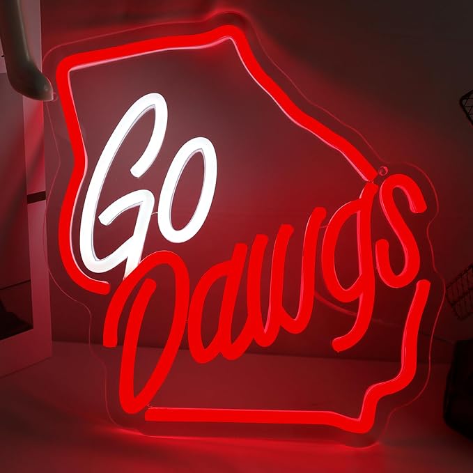 Go Dawgs Neon Sign, Red and White Georgia State Map Shaped LED Light Up Sign for Wall Decor, College Football Game Day Neon Light for Man Cave Sports Bar Room, Fans Spirit Gifts with Switch by AcrossoceLEDNeonSign
