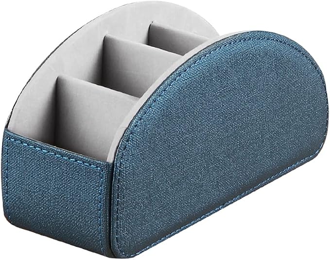 Leather Remote Control Holder,TV Remote Caddy with 5 Compartments,Desktop Organizer,for Store TV,DVD,Blu-Ray,Media Player,Heater Controllers(Blue) - Image 3