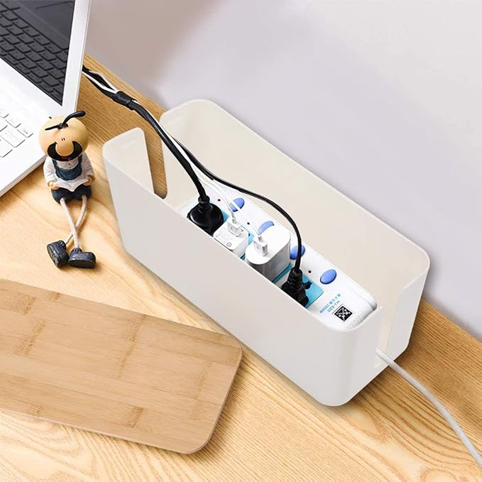 PowerKing Cable Management Boxes Organizer, Bamboo Lid, Large Storage Wires Keeper Holder for Desk, TV, Computer, USB Hub, System to Cover and Hide & Power Strips & Cords (Ice White) - Image 8