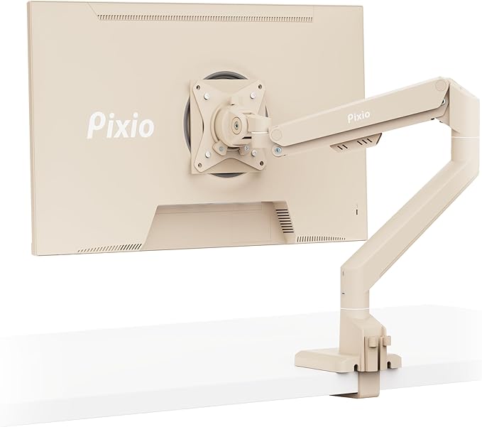Pixio PS1S Wave Beige Single Monitor Arm Stand Desk Mount - Fits up to 32 inches Monitors and up to 19.8lbs. VESA Compatibility and Integrated Cable Management by Pixio