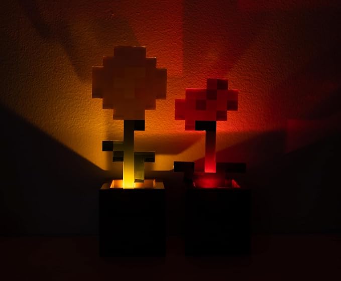 Minecraft Daisy and Poppy Flower Pot Mood Lights, Set of 2 | Nightstand Table Lamp with LED Light for Bedroom, Desk, Living Room | Home Decor Room Essentials | Video Game Gifts and Collectibles - Image 3