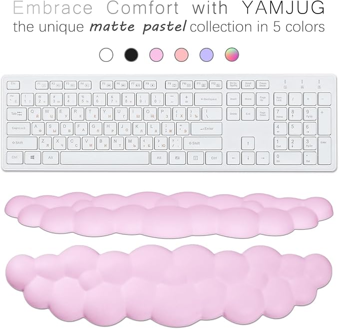 4 in 1 Ergonomic Leather Cloud Wrist Rest Keyboard and Mouse Pad & Coaster | Full 4-Piece Set, Non-Slip PU Base, Soft Memory Foam Comfort For Long Work/Gaming Hours, Cute Desk Decor, Easy To Clean - Image 3