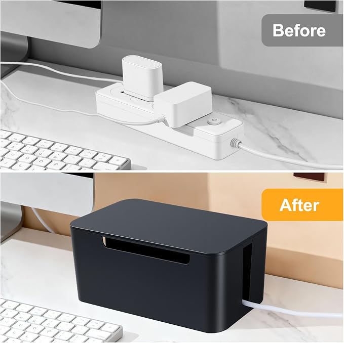 Eichzer Cable Management Box with Lid, Three Entry/Exit Slots, Black - Image 7