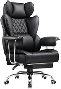 COMHOMA Big and Tall Office Chair, High Back Leather Gaming Chair with Footrest, Executive Ergonomic Office Chair with Pocket Spring Lumbar Support and with Outward Fixed Soft Armrests by ComHoma