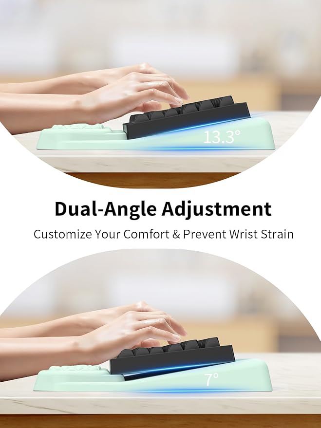 3-in-1 Ergonomic Keyboard Stand with Wrist Rest & Mouse Pad Set,Light Green | Comfy Keyboard Riser Holder Soft Mousepad with Massage Design, Memory Foam and Non-Slip PU Base for Pain Relief - Image 3