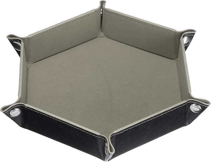 HARFINGTON PU Leather Dice Tray Unisex Valet Tray Folding Hexagon Tray Portable Entryway Table Nightstand Bedside Desk Holder for Key Wallet Watch Coin Jewelry, Gray - Image 3