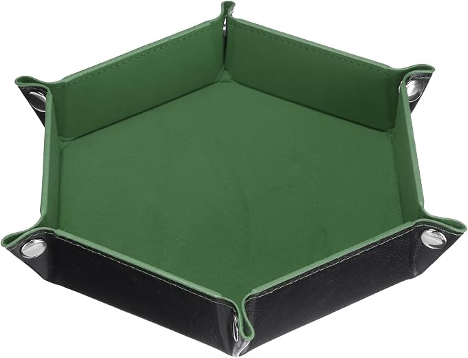 HARFINGTON PU Leather Dice Tray Unisex Valet Tray Folding Hexagon Tray Portable Entryway Table Nightstand Bedside Desk Holder for Key Wallet Watch Coin Jewelry, Olive Green - Image 3