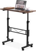 Amztabler Small Standing Desk Adjustable Height, Mobile Stand Up Desk with Wheels, 32 Inch Portable Rolling Desks Conference Room Tables for Walking Pad Treadmill Wood Rustic by Amztabler