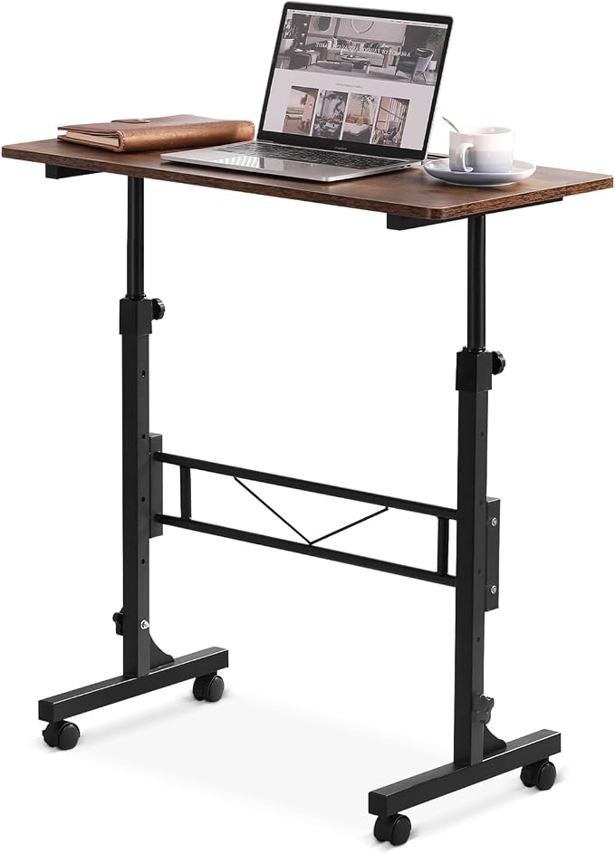Amztabler Small Standing Desk Adjustable Height, Mobile Stand Up Desk with Wheels, 32 Inch Portable Rolling Desks Conference Room Tables for Walking Pad Treadmill Wood Rustic by Amztabler