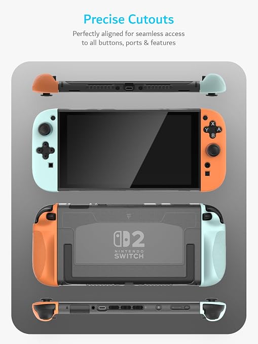 TUDIA Snap-On Case Compatible with Nintendo Switch 2 (2025) - [Kickstand Access] Dockable Slim Scratch-Resistant Console PC Cover with Enhanced Shockproof TPU Handheld Grip (Red/Blue, Clear Back) - Image 6
