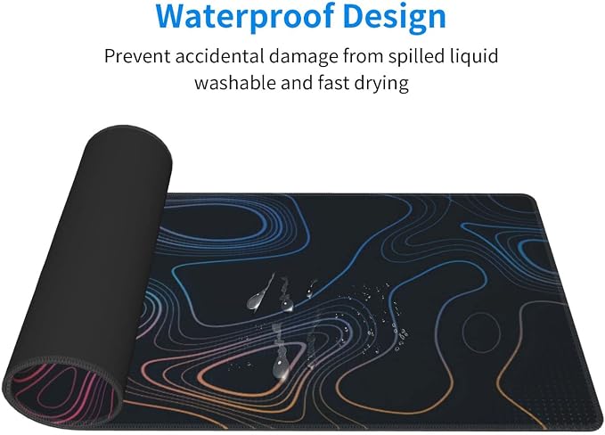Topographic Contour Map XL Mouse Pad 31.5 x 11.8 Inch Gaming Mousepad Extended Large Mousepad with Nonslip Rubber Base Stitched Edges Laptop Desk Pad Home Office Supplies - Image 8