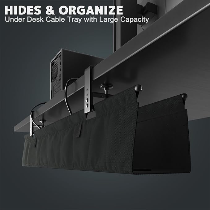 No Drill Under Desk Cable Management Tray - 36" Clamp/Screw Desk Cord Management, Premium Fabric Cable Racyway for Office & Home - Image 2