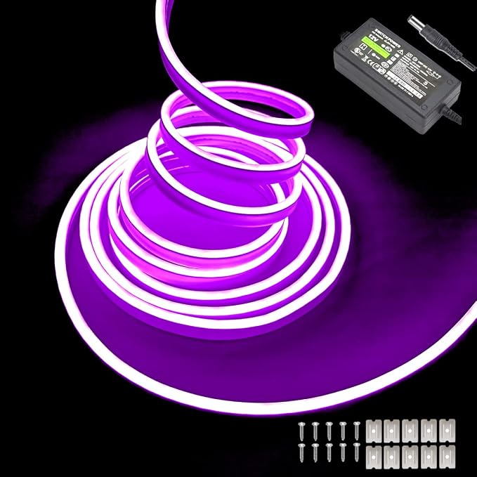 Purple Neon LED Strip Lights, 16.4ft 12V Waterproof Flexible Light for Indoor/Outdoor Decoration (Includes Power Adapter) by Maxlaxer