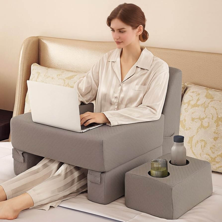 Giantex Reading Pillow for Gaming, Extra Large Lap Desk for Laptop with Back Arm Rest & Cup Holder for Adult, Adjustable Gaming Pillow for Reading Crochet Working & Writing on Bed Floor Sofa & Couch by Giantex