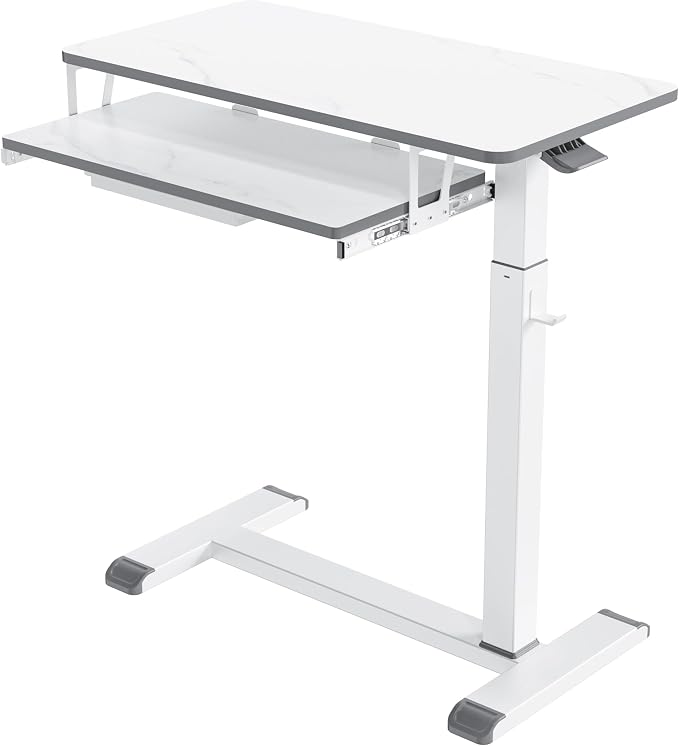 ETHU Overbed Table with Wheels, Medical Table with Drawer, Hospital Bed Table, Workstation Desk, Adjustable Overbed Bedside Rolling Laptop Desk, Marble White by ETHU