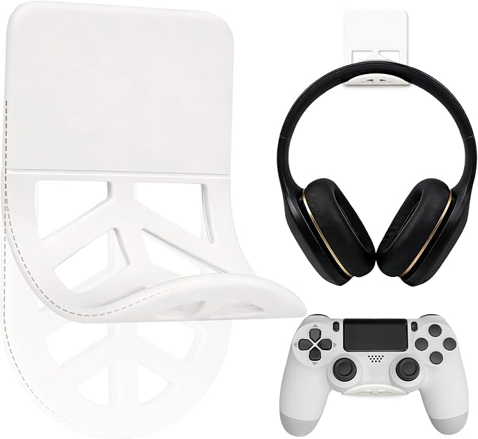 Wall Mount Headphone Stand, 2-in-1 Bendable Silicone Controller Holder, Adhesive Under Desk Hook for Gaming Office & Home, Fits All Headphones for PS5 Xbox Controllers - 1 Pack (Black/White) by Nezylaf