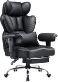 COMHOMA Big and Tall Office Chair Heavy Duty Wide Ergonomic Gaming Chair with Deluxe Embossing Designed Leather with Foot Rest,150°Reclining Adjustable Armrests Pocket Spring Back Support and Pillow by ComHoma