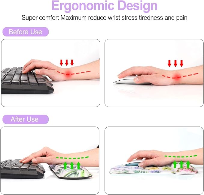 Keyboard Pad Wrist Rest Mouse Pad, ToLuLu Gel Ergonomic Mouse Pads for Computer Laptop Office, Mousepad Keyboard Wrist Support Memory Foam for Easy Typing & Pain Relief, Purple Floral Yellow Butterfly - Image 5