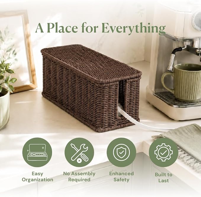 Cable Management Box, Handmade Rattan Cord Organizer for Power Strip - Image 3