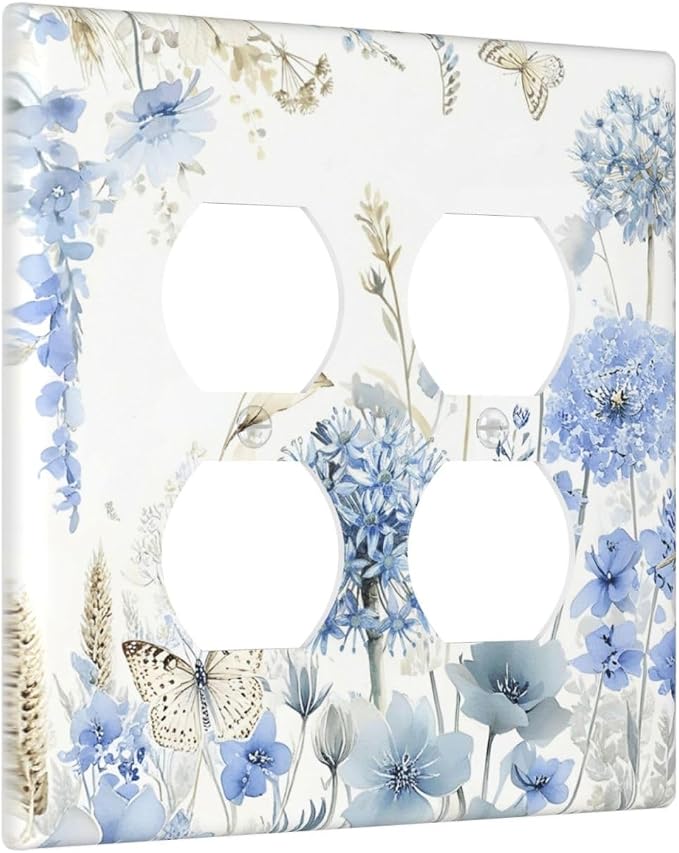 Decorative Switch Plate Covers Blue Floral Hydrangea Watercolor Wildflower 2-Gang Duplex Light Switch Covers Gfci Wall Plate Electrical Receptacle Switchplate Plug Faceplate for Bathroom Decor - Image 2