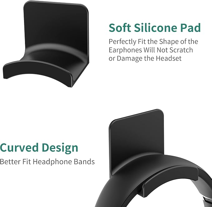HomeMount Headphone Hook for Desk, Headset & Controller Holder, Black 2 Pcs | Space-saving headphone hanger and wall mount alternative, durable ABS with non-slip pad, supports up to 1 kg - Image 2