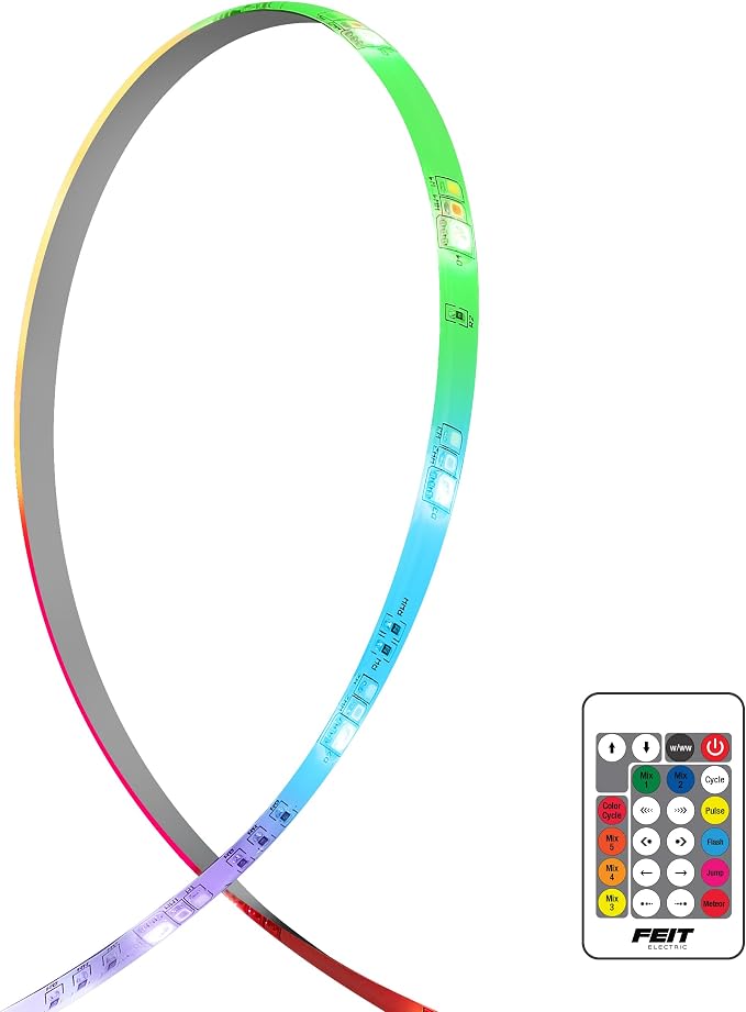Feit Electric 10ft Chasing & Tunable White LED Tape Light, Dimmable, RGB Colors, Cut-to-Fit, Linkable up to 40ft, Slim 0.4in Width, Indoor/Outdoor Plug-In Light Strip, Remote Controlled, TAPE120/CHASE - Image 2