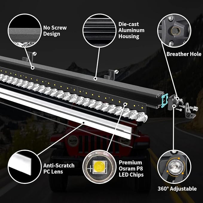 LASFIT LED Light Bar 52 Inch Slim Single Row LED Bar Spot Flood Combo 6000K - Image 4