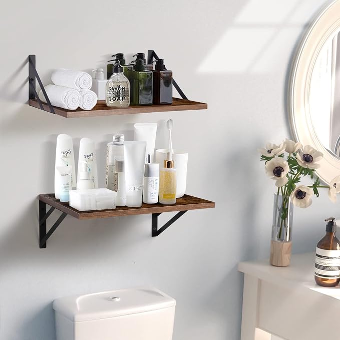 Tectocker-DOU 2 Pc Deep Floating Wall Shelves, Heavy Duty, 16x12, Brown - Image 2
