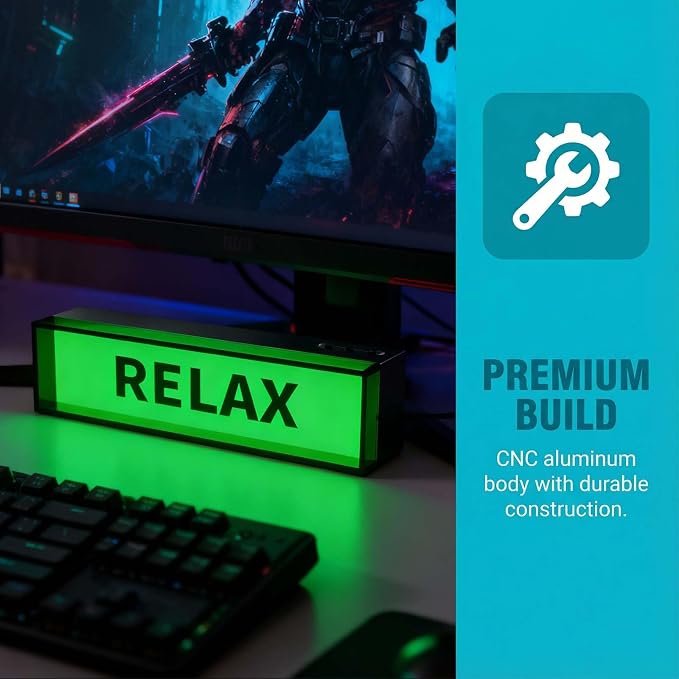 LED Light Box Sign for Desk Setup, CNC Aluminum Ambient Desk Light, Rechargeable 1000mAh Battery, USB-C, Warm Glow Decor for Gaming Room, Home Office, Shelf - Image 6