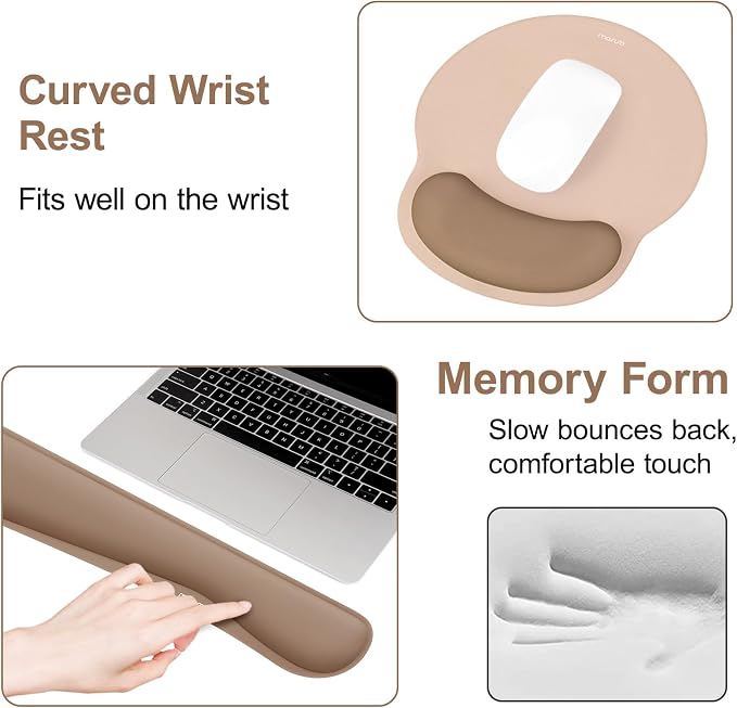 MOSISO Wrist Rest Support for Mouse Pad&Keyboard Set, Mocha - Image 5