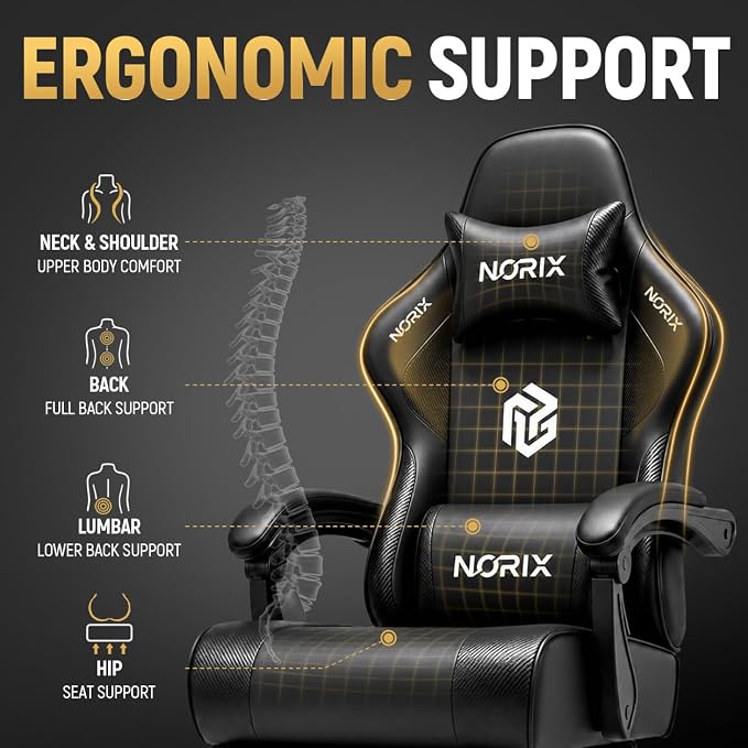 Video Gaming Chair for Adults with Footrest, Ergonomic Computer Chair,Black | 21-Inch Wide Seat, 330 lb Heavy Duty Load Capacity, Headrest, Adjustable Height, Reclining Backrest for Office or Gaming - Image 6