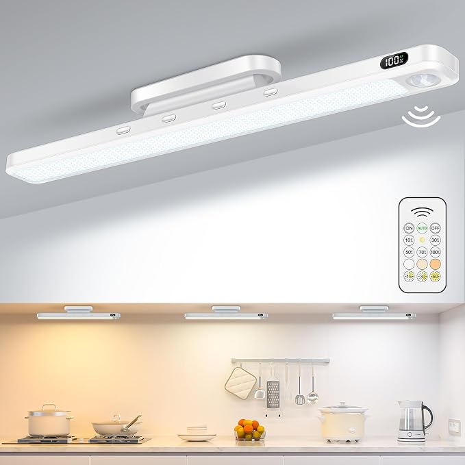 WILLED 5W Motion Sensor Magnetic Light Bar with Remote, Eye-Care Under Cabinet Lighting with Battery Level Display, Vanity Lights for Mirror, Stick on Lights for Cabinet, Closet, Desk and Bathroom by WILLED