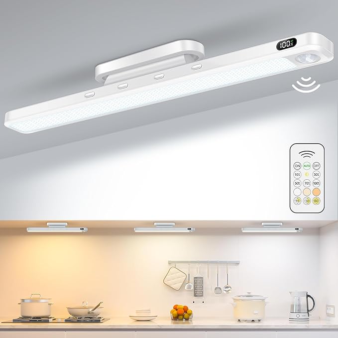 WILLED 3W Motion Sensor Rechargeable Light Bar with Remote, Eye-Care Under Cabinet Lights with Battery Level Display, Vanity Lights for Mirror, Led Light Bar for Cabinet, Closet, Desk and Bathroom by WILLED