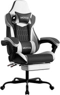 Gaming Chair with Footrest, High Back Gaming Chairs PVC Leather Ergonomic Gamer Chair with Adjustable Headrest Lumbar Support Racing Style Video Gaming Chair for Office/Home (Black White) by WOTSTA