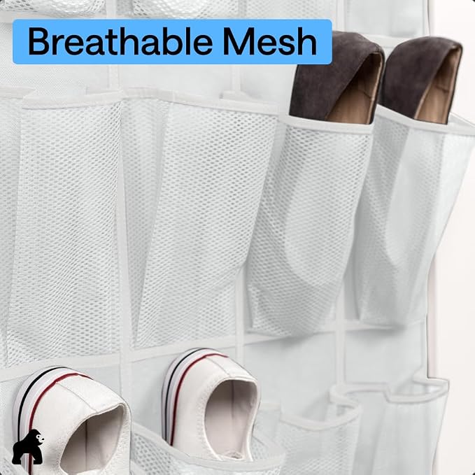 GORILLA GRIP Over the Door Shoe Organizer, 35 Large Pockets, White - Image 5
