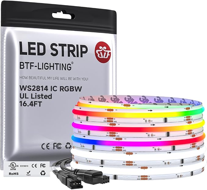 BTF-LIGHTING 16.4FT WS2814 Smart IC RGBW 6000K DC24V COB LED Strip Light by BTF-LIGHTING