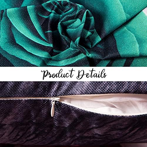 Green Throw Pillow Covers 18x18 Inch Set of 4 Turquoise Rose Pillow Cover Couch Decorative Love Sing Flower Square Pillow Cases for Bedroom Sofa Chair Outdoor Cushion Cover Modern Home Decorations - Image 6