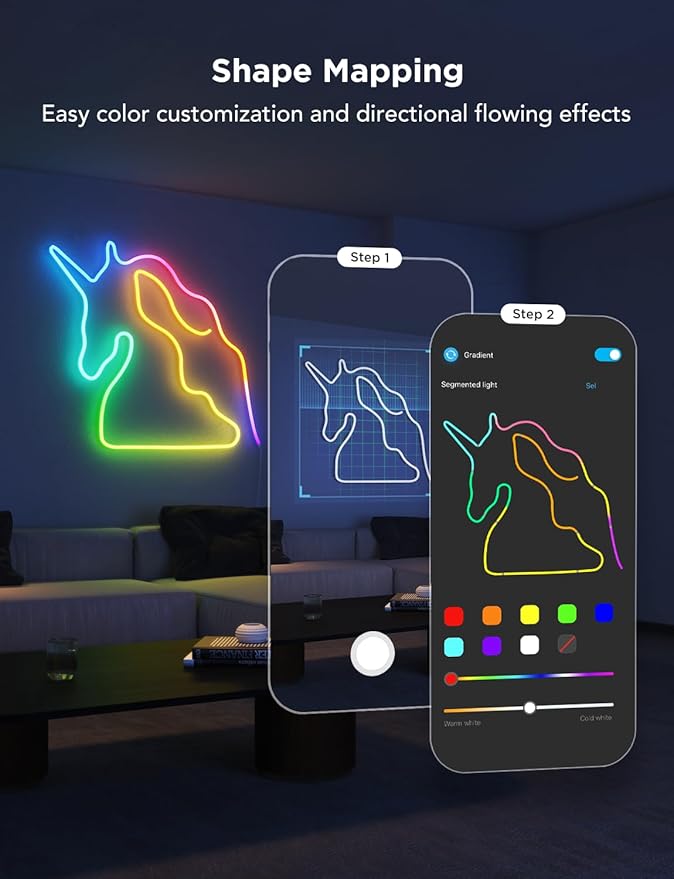 Govee RGBIC Neon Lights, LED Smart Neon Rope Light 2 Works with Matter, Alexa, Google Assistant, Custom DIY Neon Strip Lights for Bedroom and Wall Decor, Softer Material, 16.4ft, White (Pack of 2) - Image 4