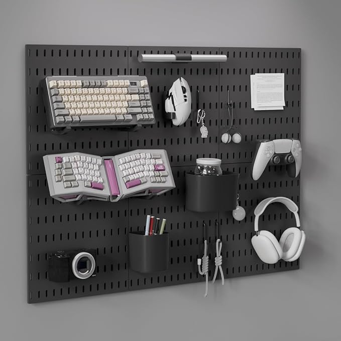 Gliging Controller and Keyboard Holder Wall Mount, Modular Gaming Pegboard with Accessories, Wall Organizer Peg Board for Keyboard Xbox PS5 PS4 Switch, Video Game Storage(33″×22″) - Image 7