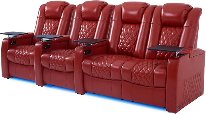 comfiroom Top-Grain Leather Home Theater Seating, Dual-Motor Power Recliner by comfiroom