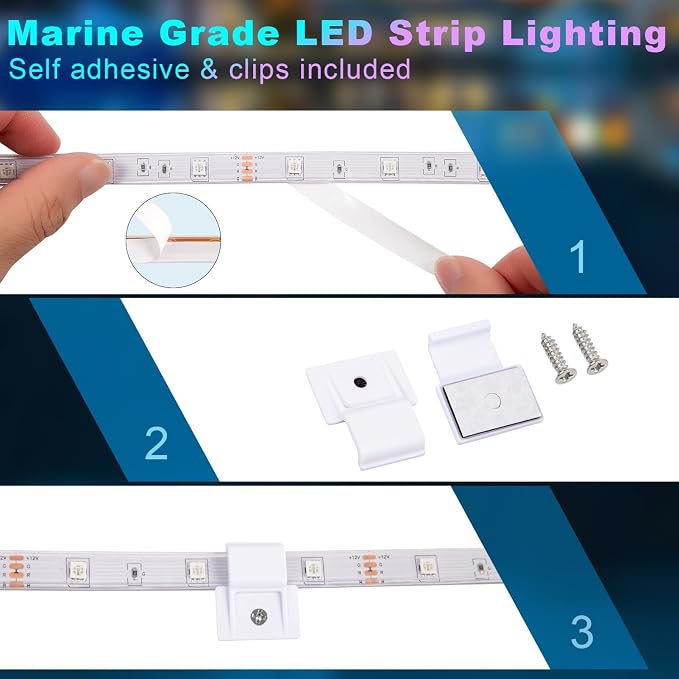 50FT Boat Lights LED Waterproof, 12V Marine Light Strip for Boat, RGB Marine LED Strip 12V with App & Remote for Pontoon Interior and Exterior, Night Fishing Lighting for Jon, Yacht, Kayak, Deck - Image 6