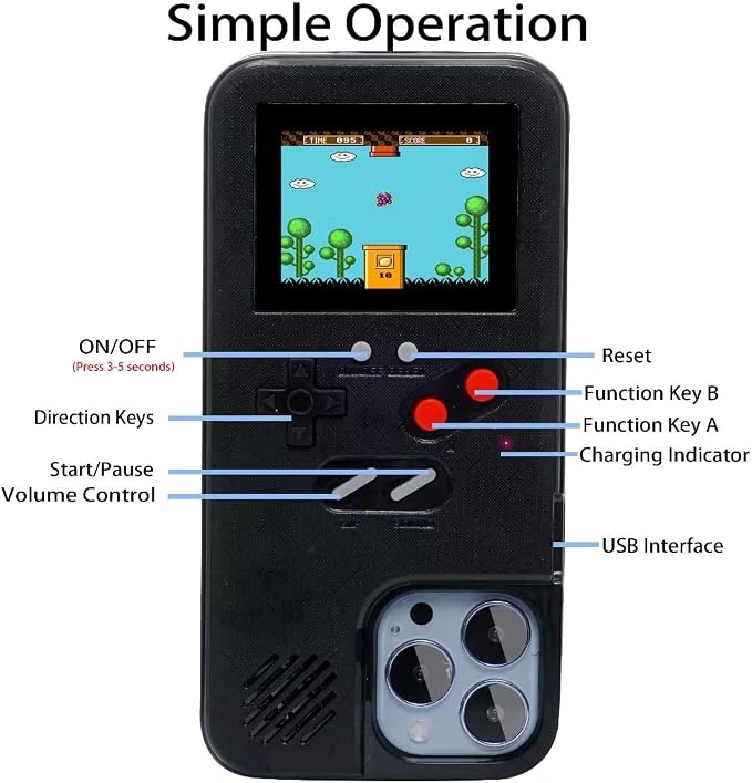 Gameboy Case for iPhone 12 Pro Max,Handheld Retro 168 Classic Games,Color Video Display Game Case for iPhone,Anti-Scratch Shockproof Phone Cover for iPhone Black - Image 5